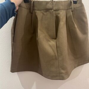 Tan Pleated Mini Skirt
